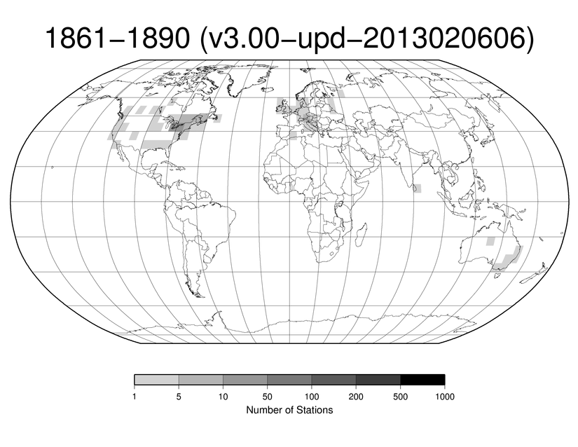 Station Counts 1861-1890: Temperature