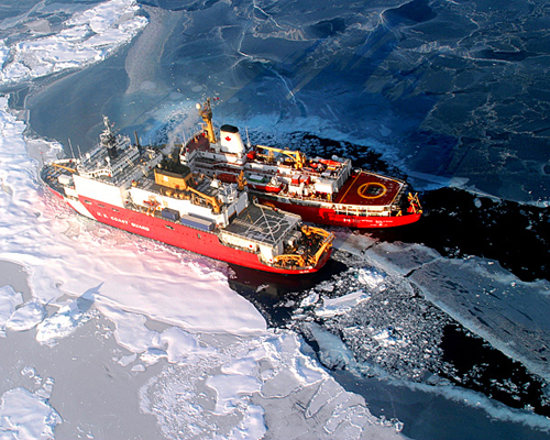 Photograph of joint U.S.- Canada ship operations in the Arctic Ocean.