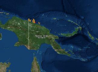 Map of Papua New Guinea with ocean run ups