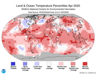 April 2020 Global Land and Ocean Temperature Percentiles Map