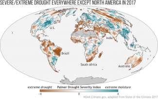 Map of global drought and moisture conditions in 2017
