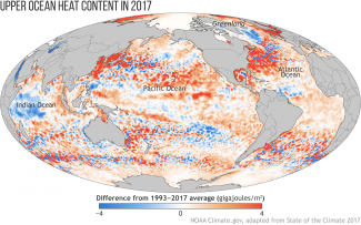 Map of global ocean heat content in 2017
