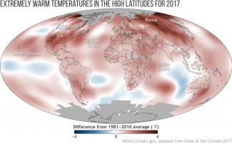 Map of global surface temperatures in 2017