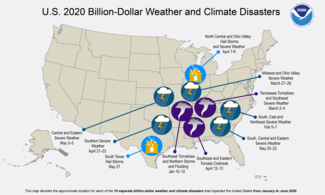 U.S. 2020 Billion-dollar Disasters Map