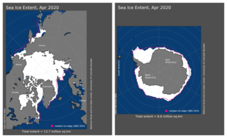 April 2020 Arctic and Antarctic Sea Ice Extent Map