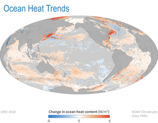 Map of change in ocean heat content for 2018 State of Climate report 