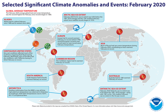 Map of global selected significant climate anomalies and events for February 2020