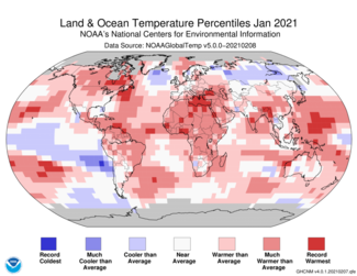 January 2021 Global Temperature Percentiles Map
