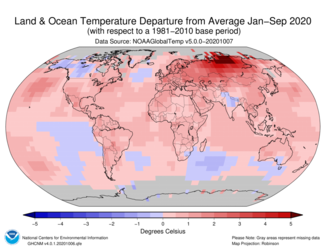 January-to-September 2020 Global Land and Ocean Temperature Departures from Average