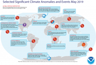 Map of global selected significant climate anomalies and events for May 2019