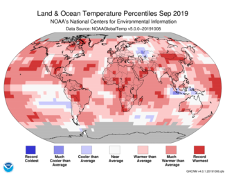 September 2019 Global Temperature Percentiles Map