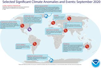 September 2020 Global Land and Ocean Significant Climate Events Map