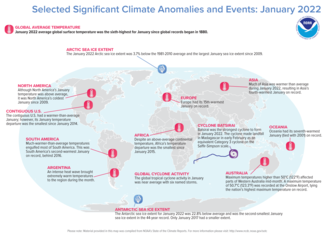 Map of global selected significant climate anomalies and events for January 2022