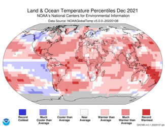 December 2021 Global Temperature Percentiles Map