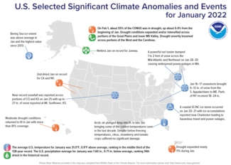 U.S. significant climate and anomalies map for January 2022