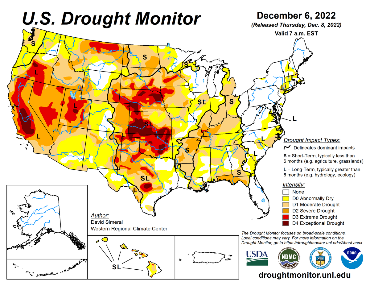 U.S. Drought Monitor map for December 6, 2022