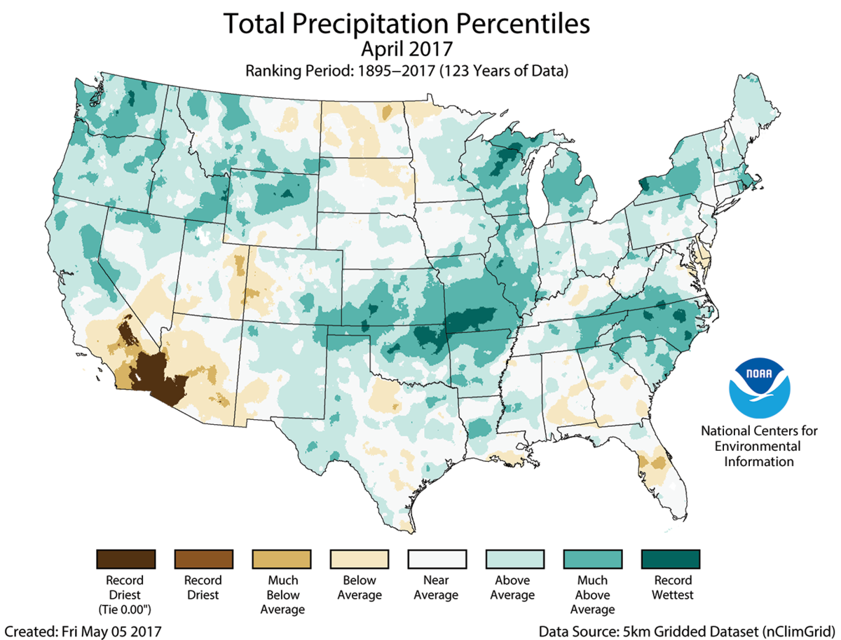 Map of April 2017 U.S. precipitation percentiles