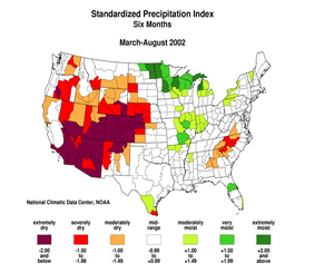 6-month Standardized Precipitation Index, Mar-Aug 2002