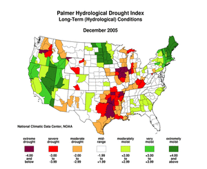 Map showing Current Month Palmer Hydrological Drought Index