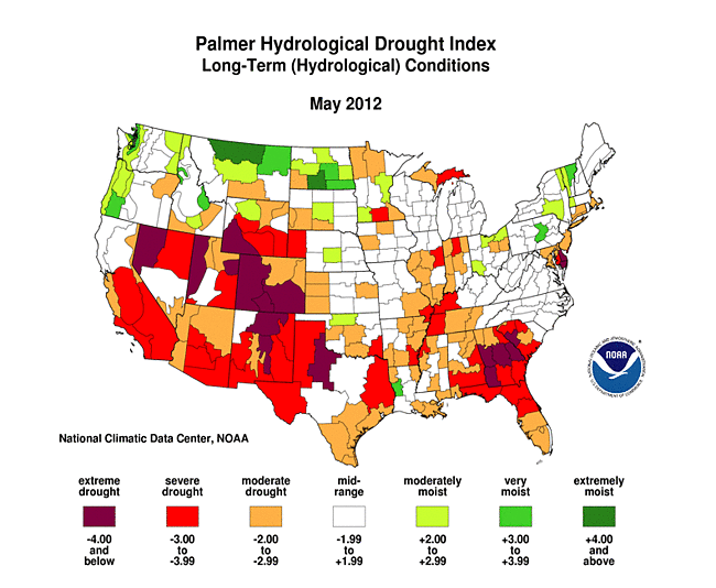 Palmer Hydrological Drought Index map