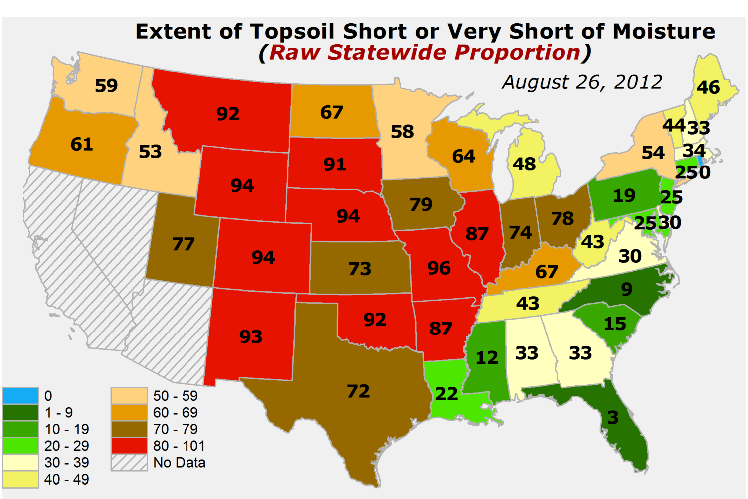 USDA topsoil moisture short to very short