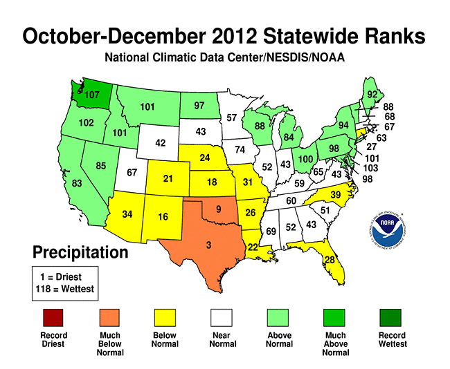 Current 3-month state precipitation ranks