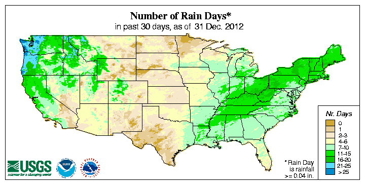 Map showing number of days with precipitation