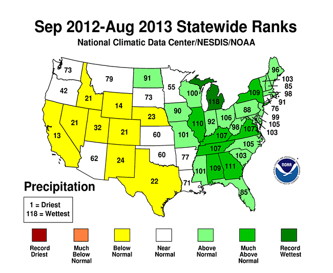 Current 12-month state precipitation ranks