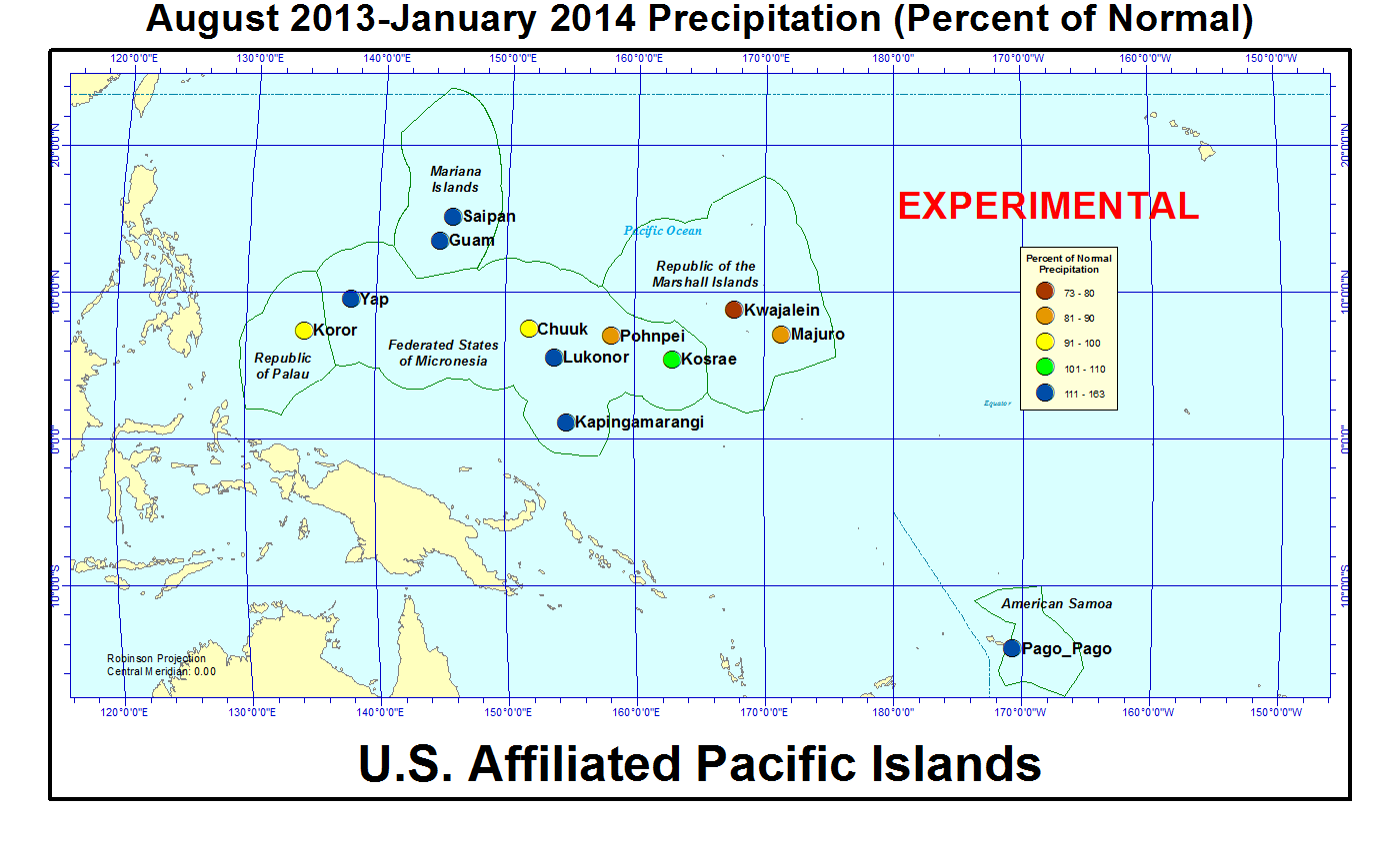 Percent of normal precipitation for last 6 months for U.S. Affiliated Pacific Island stations