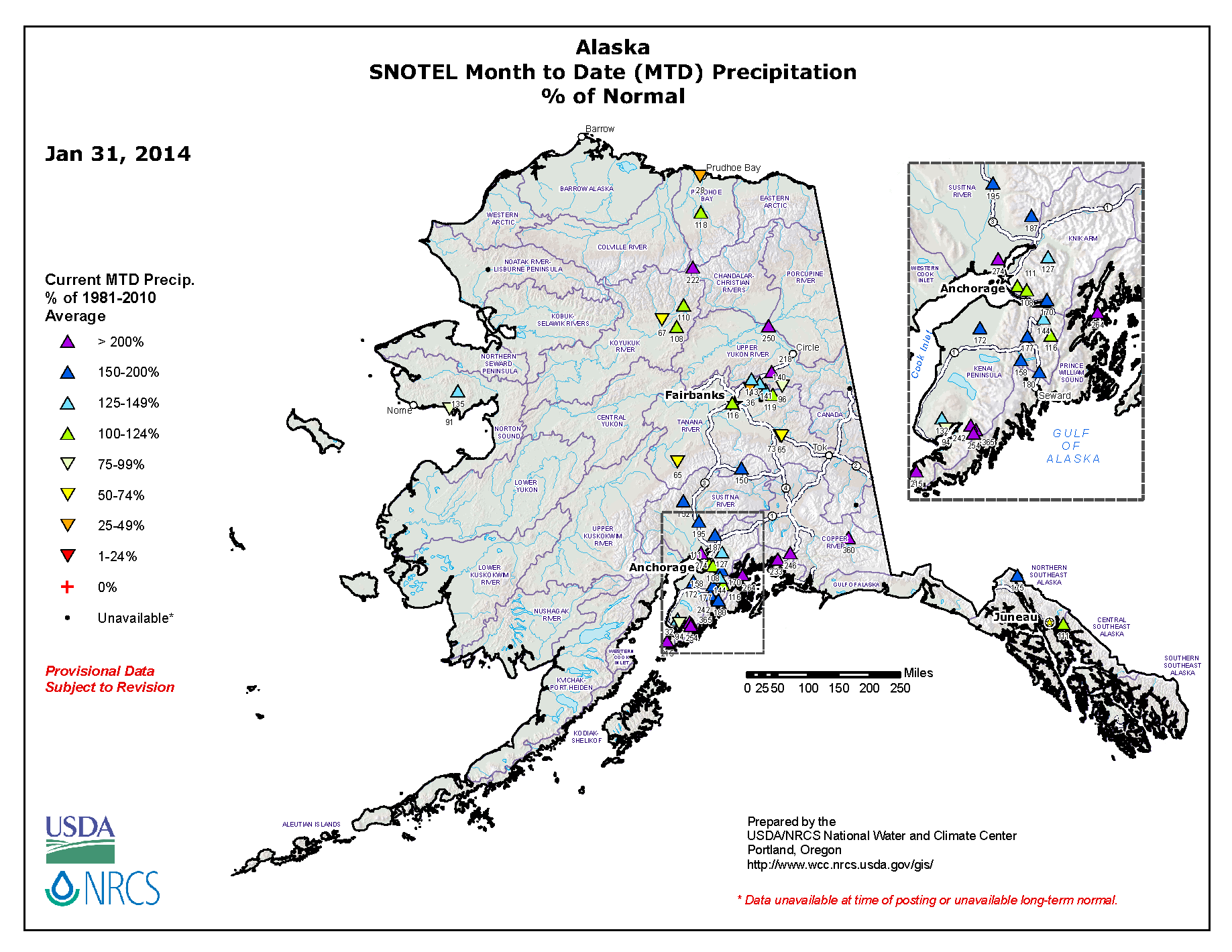 SNOTEL Alaska Station Precipitation Percent of Normal