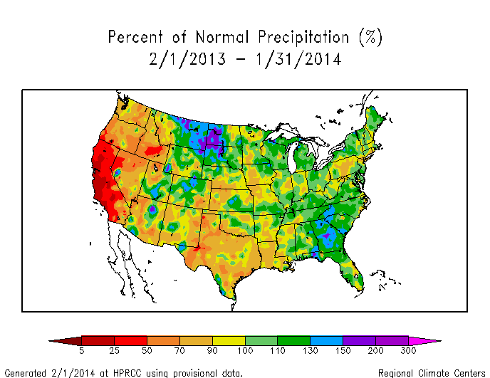 NOAA HPRCC 12-month Precipitation Percent of Normal
