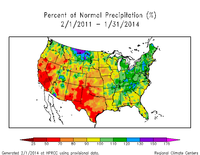 NOAA HPRCC 36-month Precipitation Percent of Normal