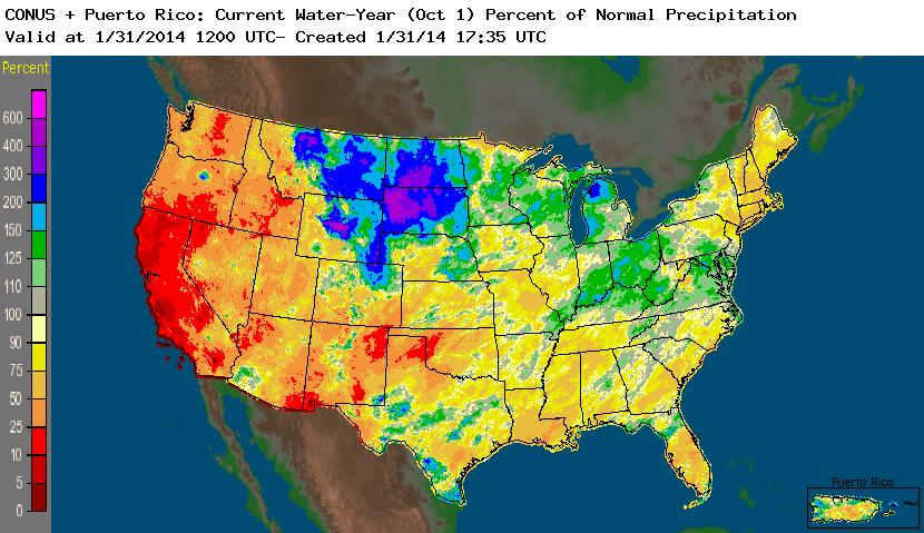 NOAA NWS (National Weather Service) Water-Year-to-Date (October 1-Present) Precipitation Percent of Normal