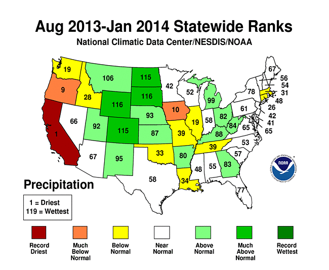 Current 6-month state precipitation ranks