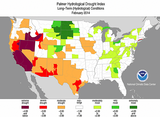 Palmer Hydrological Drought Index map