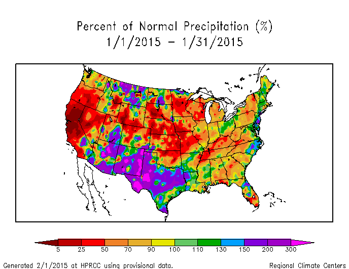 Map of monthly precipitation anomalies