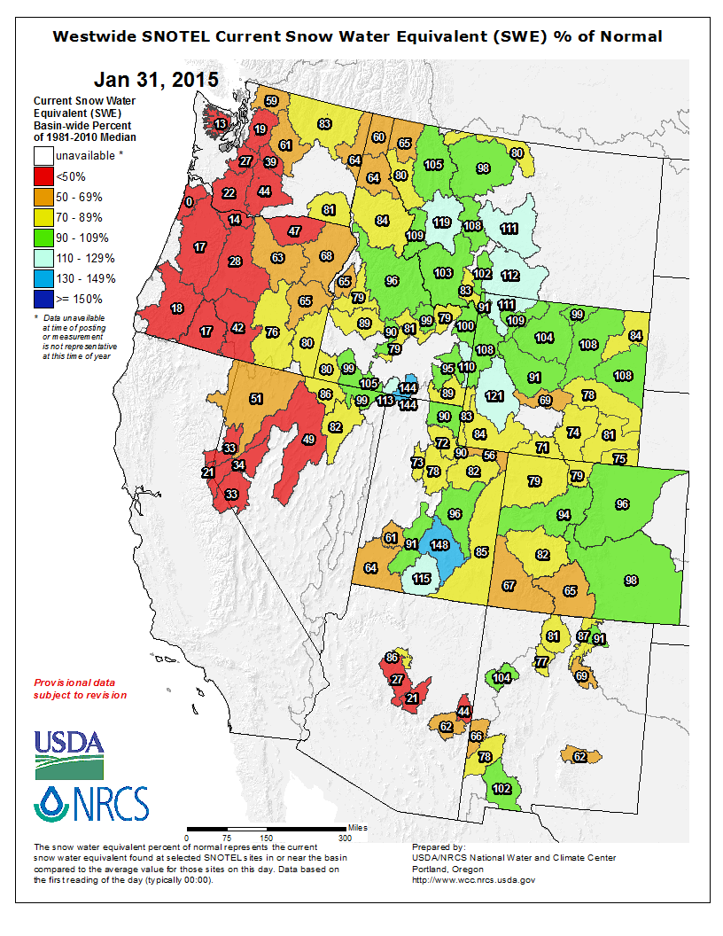 USDA western states mountain snow water content