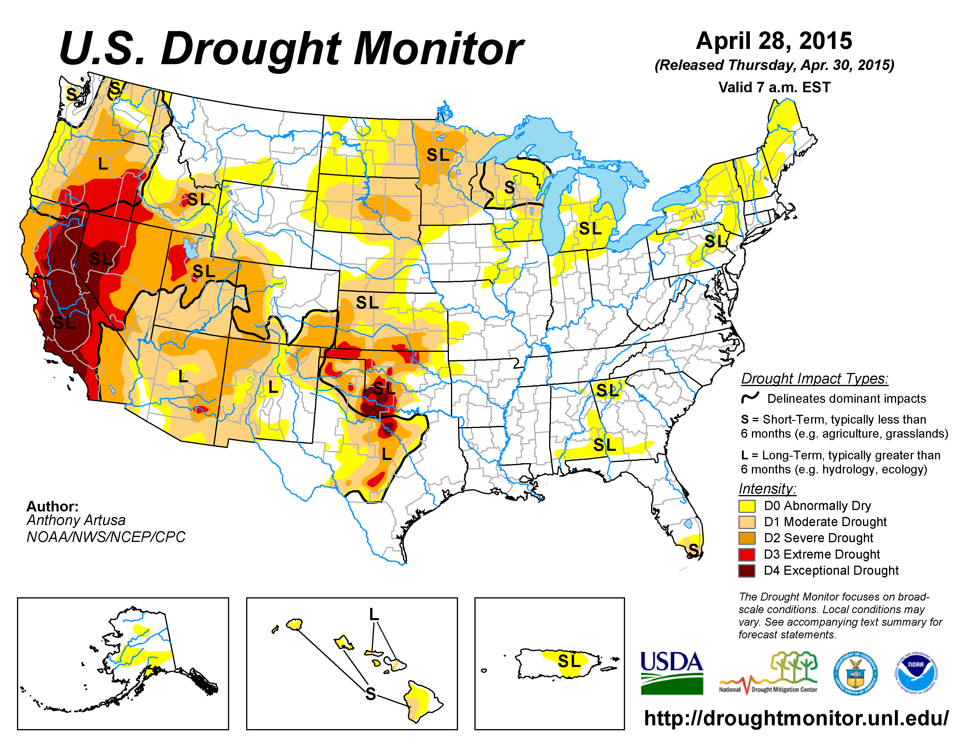 The U.S. Drought Monitor drought map valid April 28, 2015