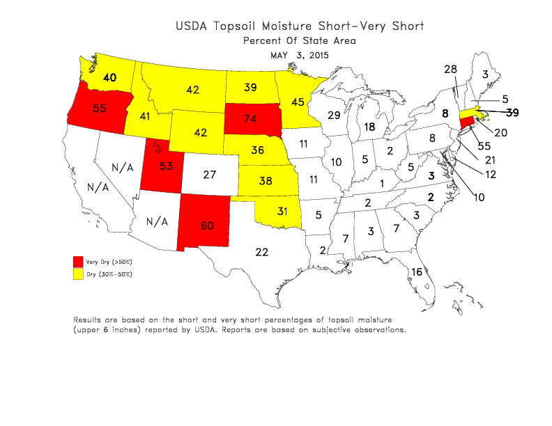 USDA topsoil moisture short to very short