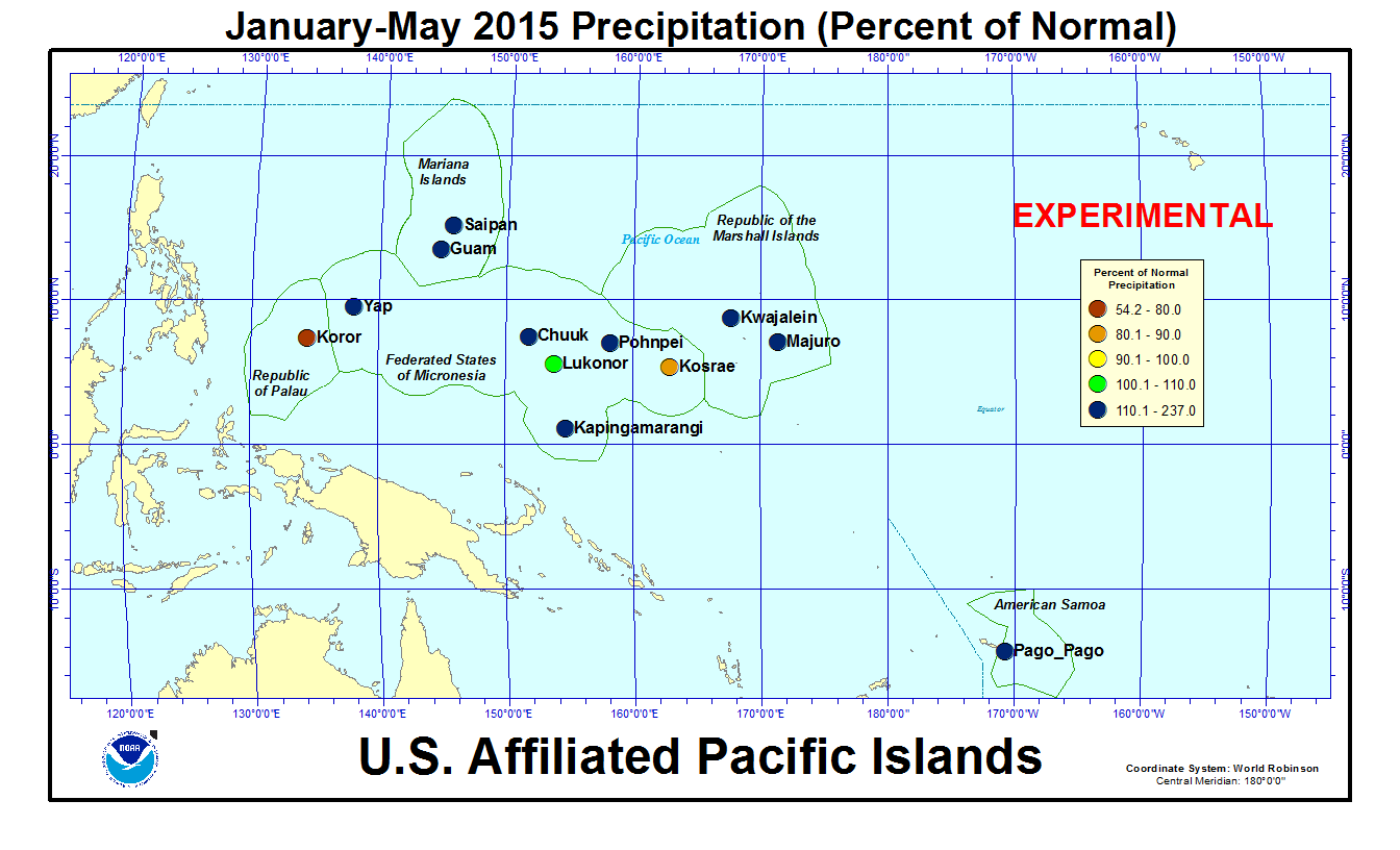 Percent of normal precipitation for the year to date for U.S. Affiliated Pacific Island stations