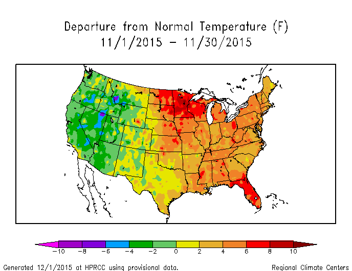 Map of monthly temperature anomalies