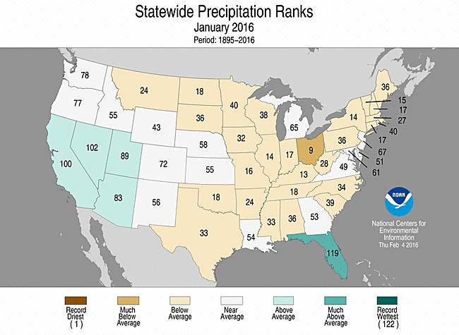 Map showing current month state precipitation ranks
