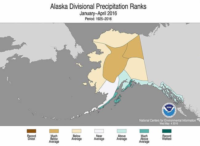 Alaska climate division precipitation ranks for the last four months