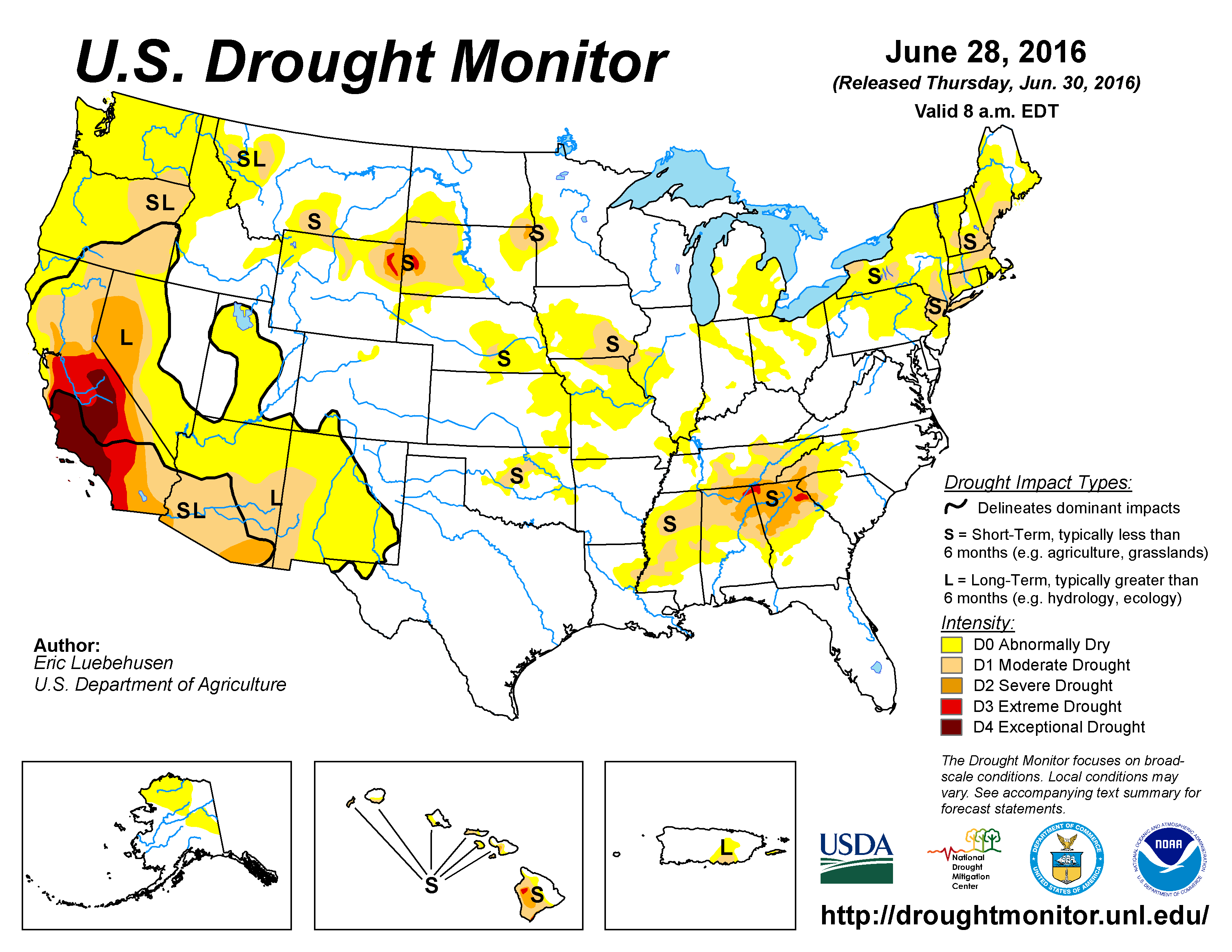 The U.S. Drought Monitor drought map valid June 28, 2016
