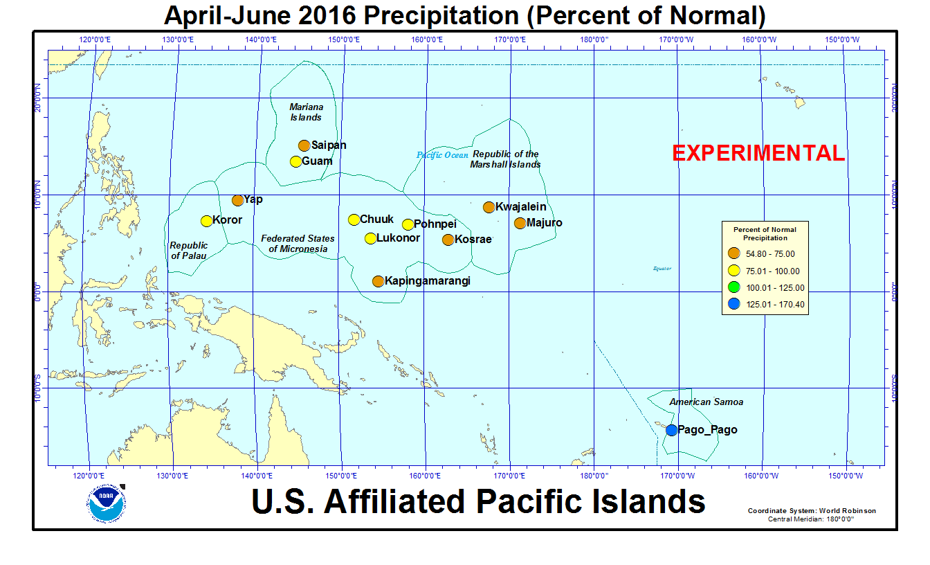 Percent of normal precipitation for last 3 months for U.S. Affiliated Pacific Island stations