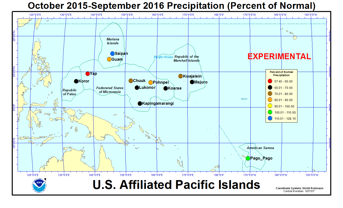 Percent of normal precipitation for last 12 months for U.S. Affiliated Pacific Island stations