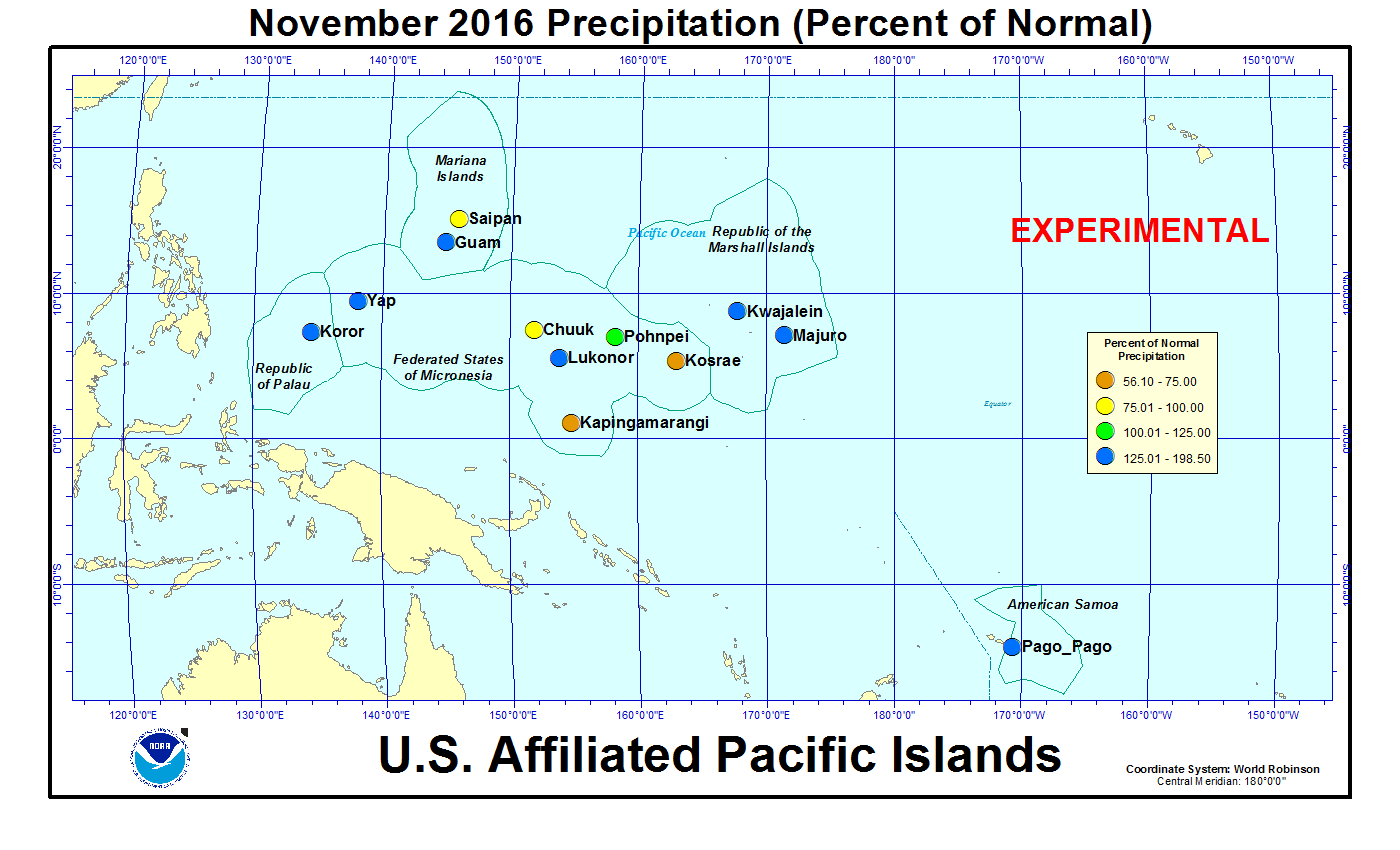 Percent of normal precipitation for current month for U.S. Affiliated Pacific Island stations