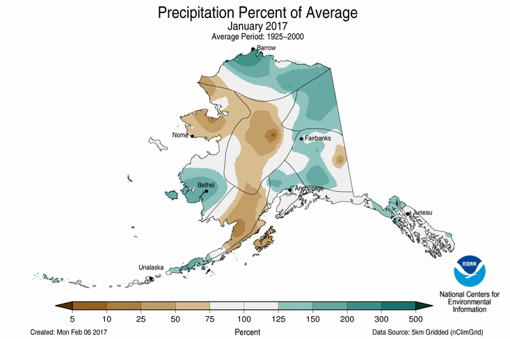 Alaska gridded percent of normal precipitation map for the current month