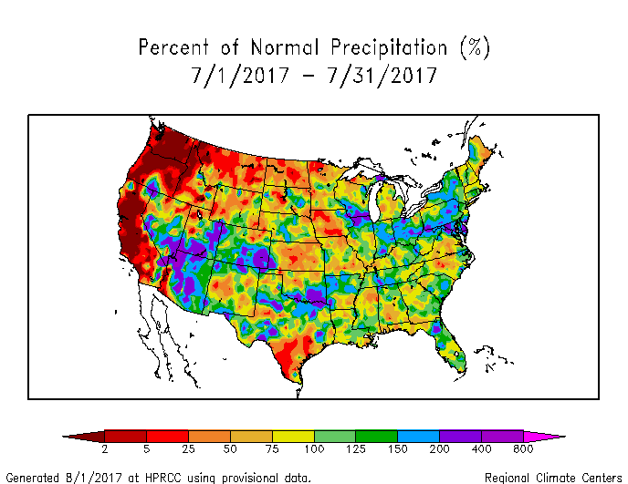 Map of monthly precipitation anomalies