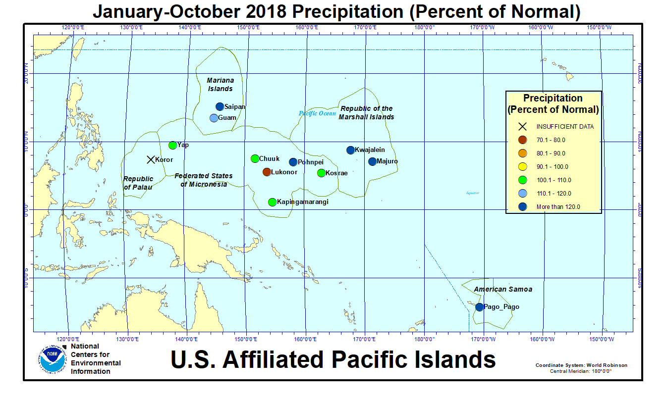 Percent of normal precipitation for the year to date for U.S. Affiliated Pacific Island stations